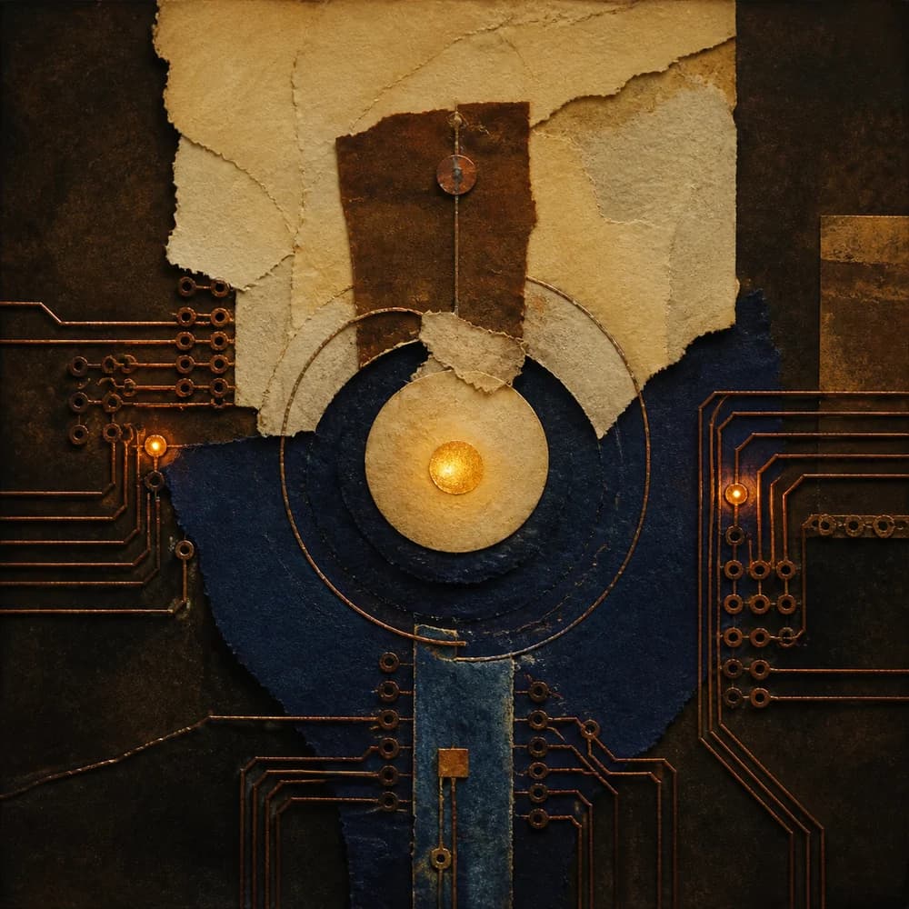 Original circular electronic artwork for the fictional Soft Circuit EP